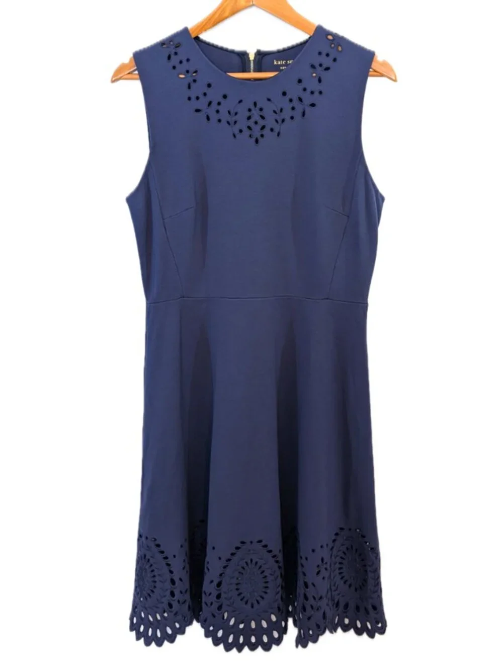 Kate Spade | Sleeveless Fit & Flare Eyelet Cutout Dress in Navy Blue | Size 10